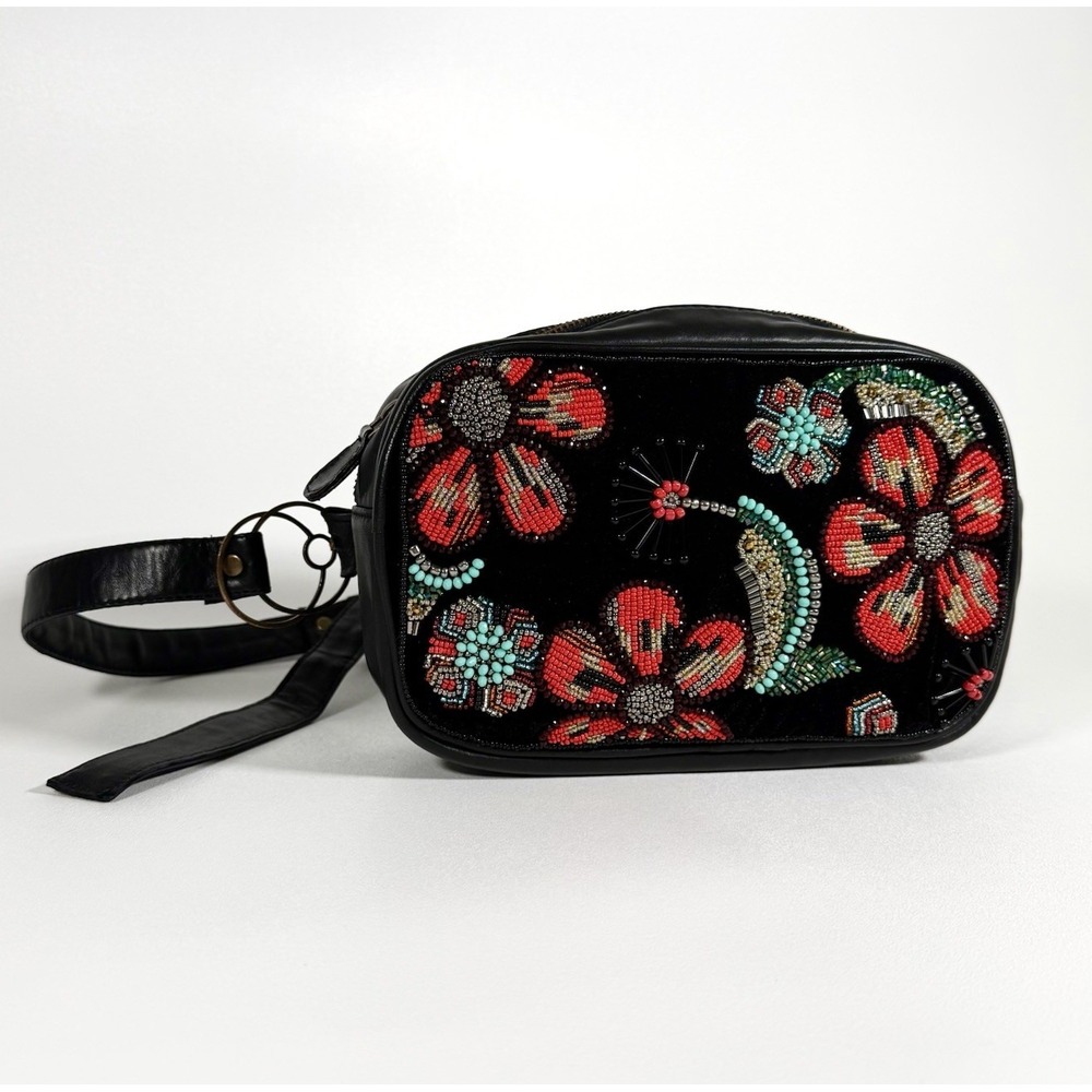 Flower Beaded Embroidered Zipper Fanny Pack Bum Bag Crossbody Purse Boho